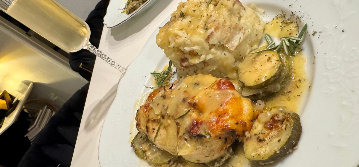 Mozzarella-Crowned Pork Tenderloins in Champagne Sauce