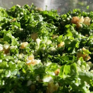 Kale Bonheur! Kale Walnut Goat Cheese Salad www.chezfrancois.net