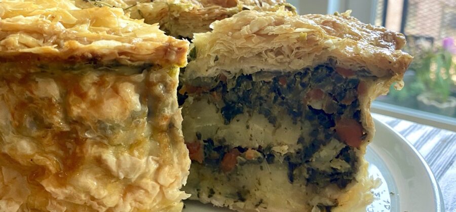 CHEZ FRANCOIS COOKING: SPINACH, VEGGIES & SWEET POTATO PHYLLO PIE