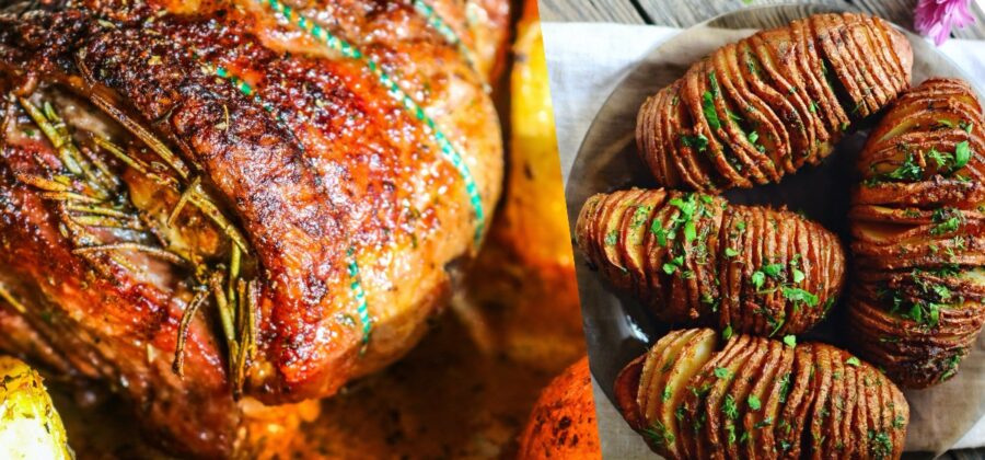 CHEZ FRANCOIS COOKING: STUFFED LAMB ROAST & HASSELBACK POTATOES